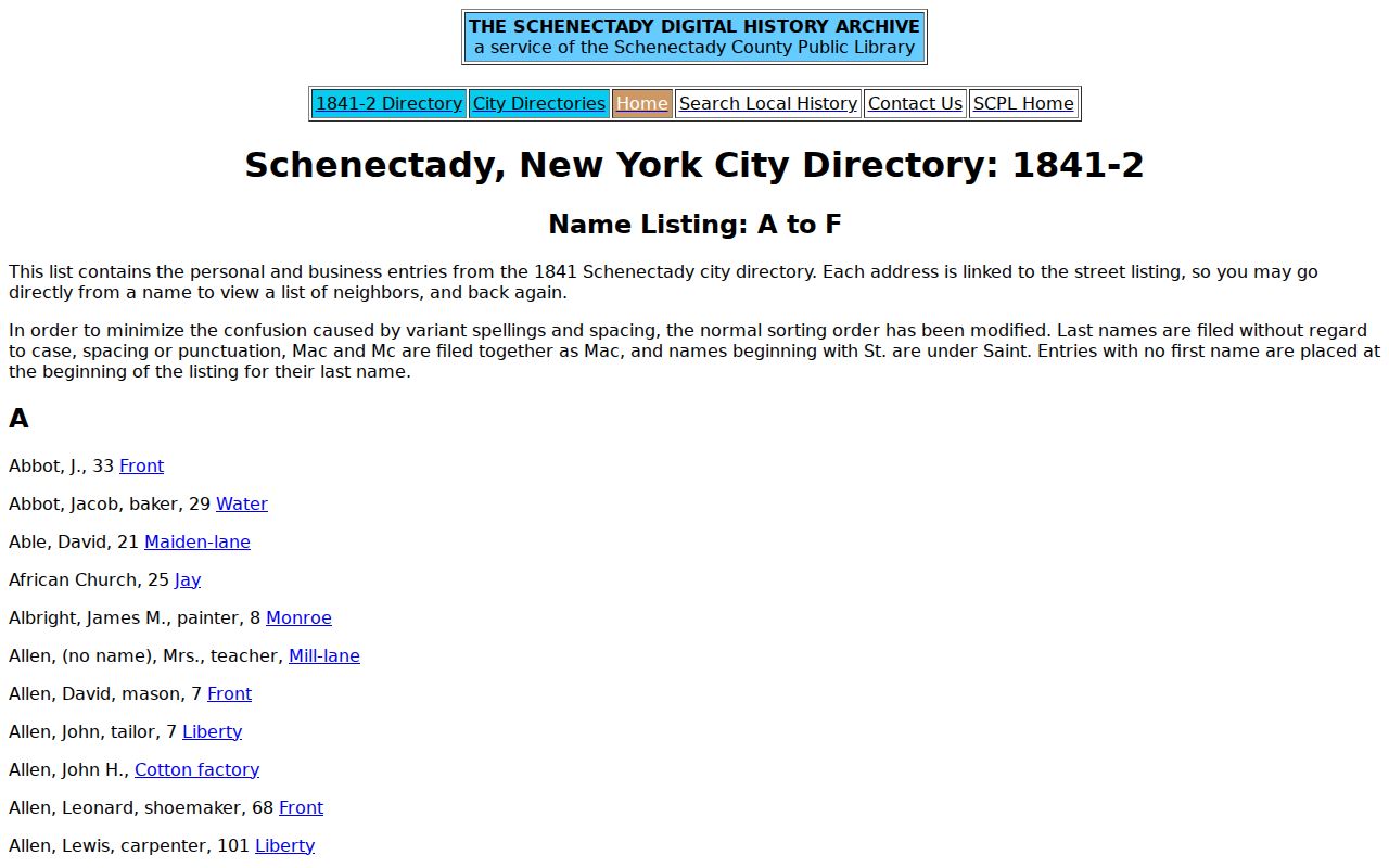 Glenville city directory digitized entry with occupation and linked street address
