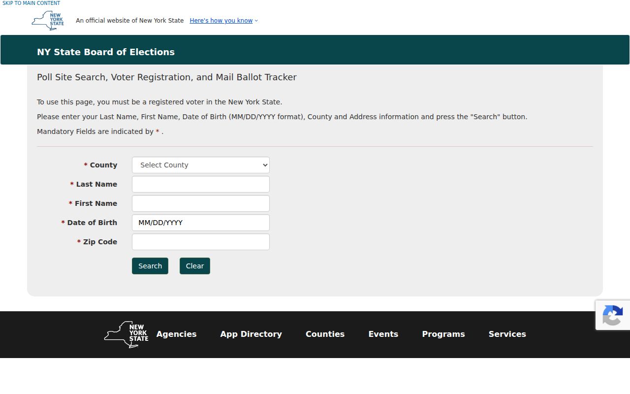 Glenville residents directory view of the New York voter lookup form