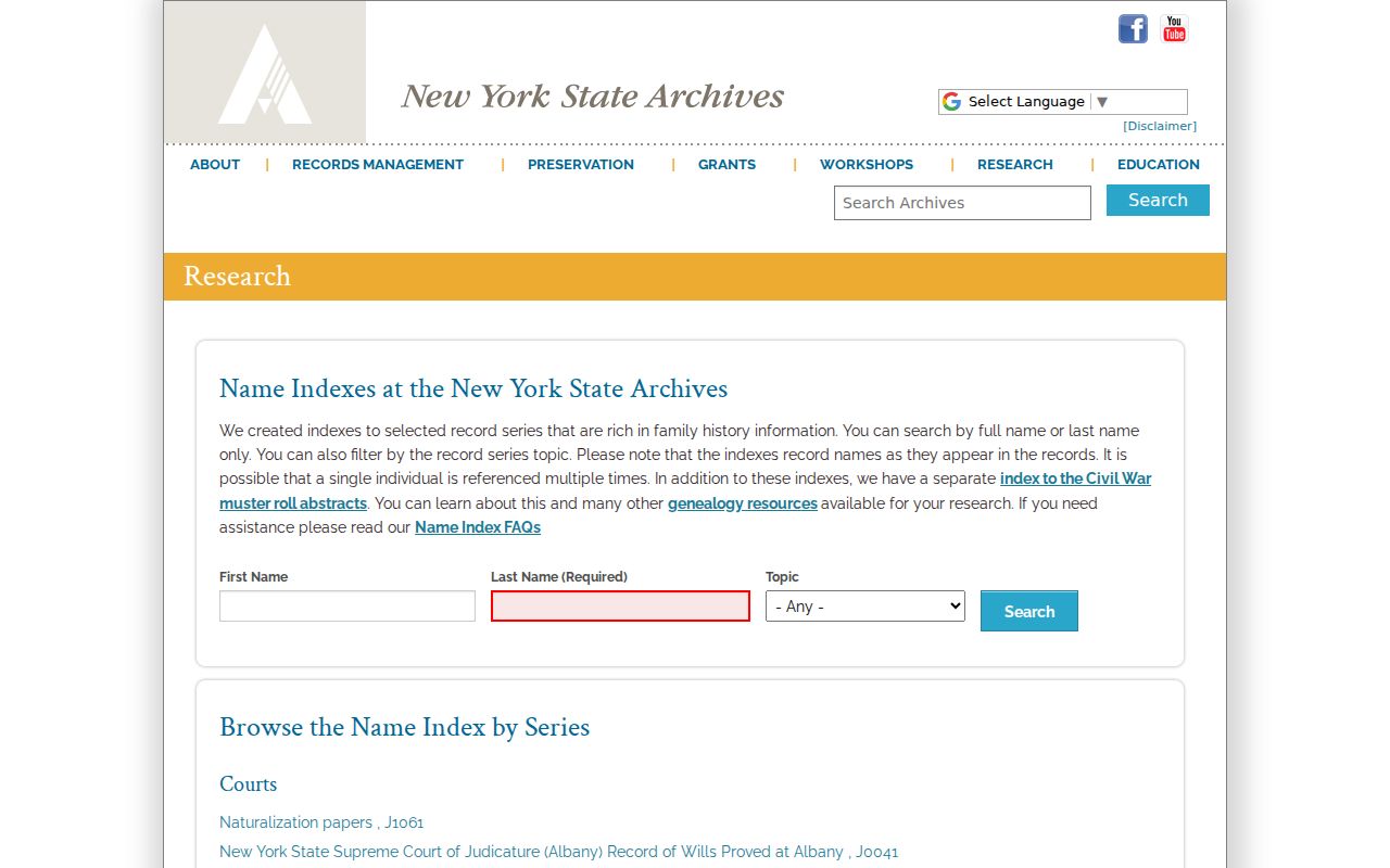 Glenville resident lookup through New York State Archives name index search