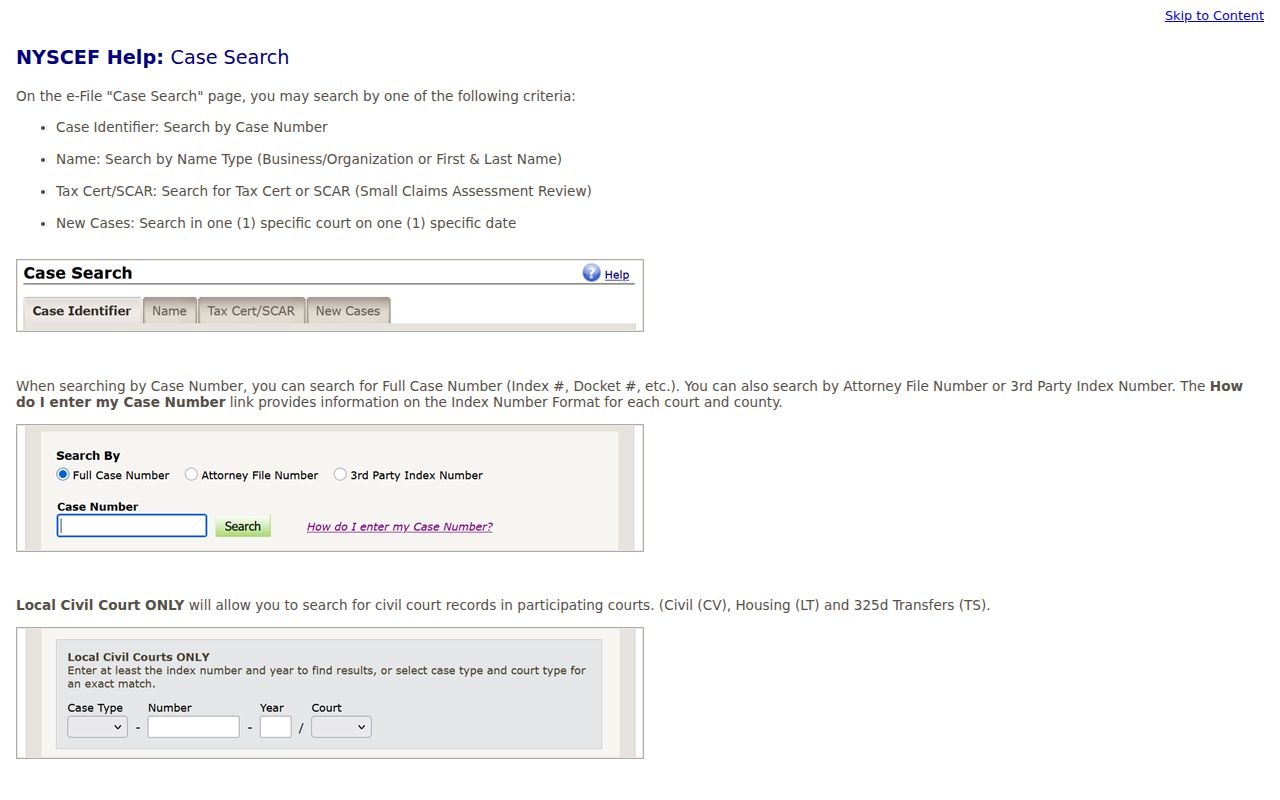 Glenville resident lookup using NYSCEF court case search fields
